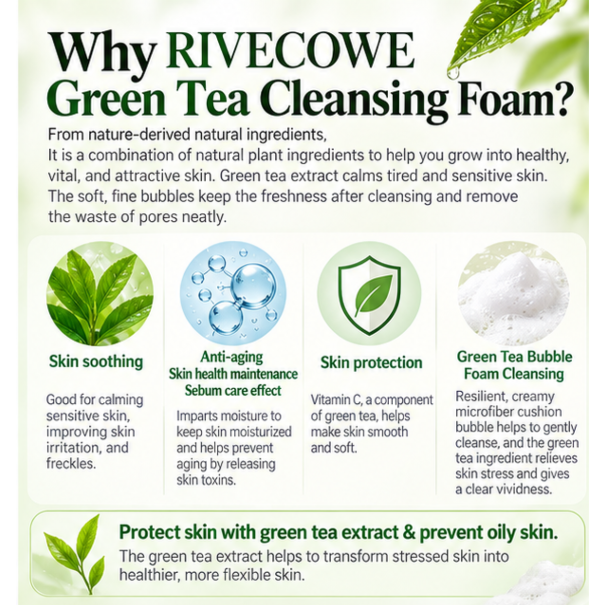 Rivecowe Green Tea Cleansing Foam